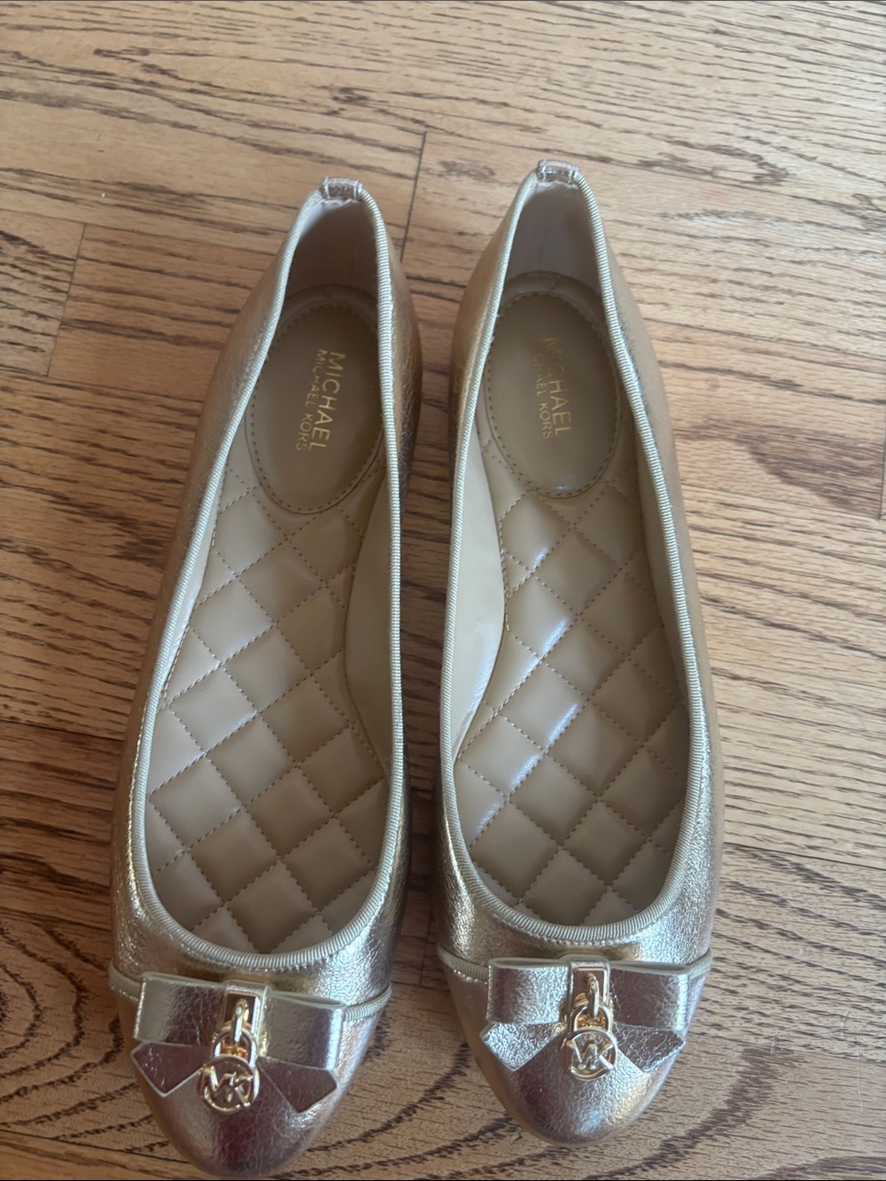MICHAEL Michael Kors Metallic Gold Bow Toe Ballet Flats